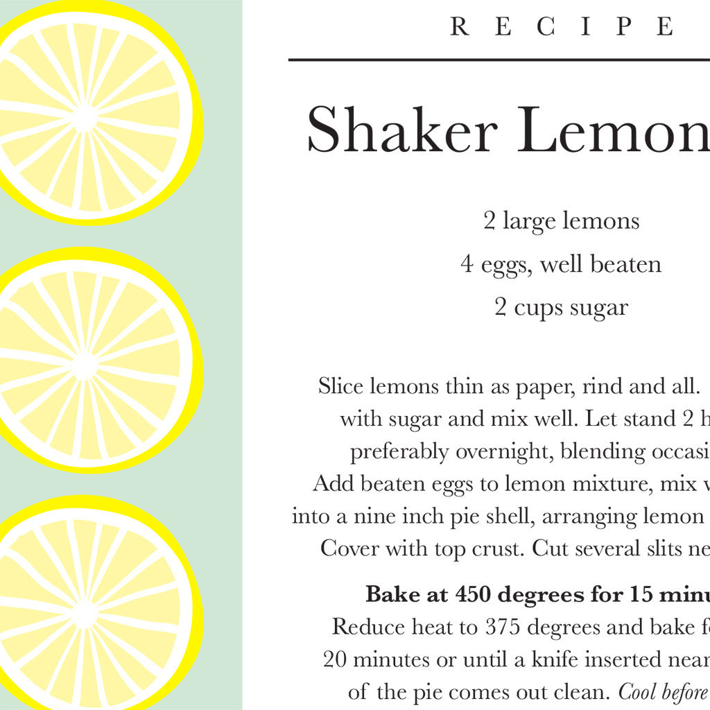 Shaker Lemon Pie Plate with Recipe Card