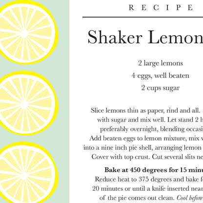 Shaker Lemon Pie Plate with Recipe Card